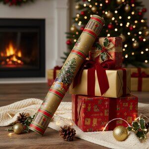 Vintage 1980's Christmas Tree Toy Soldier Christmas Gift Wrap Paper Roll